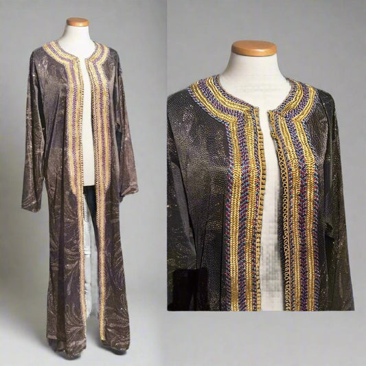 1960s Rare Black Large wedding Kaftan dress with Gold - Heritage Handmade