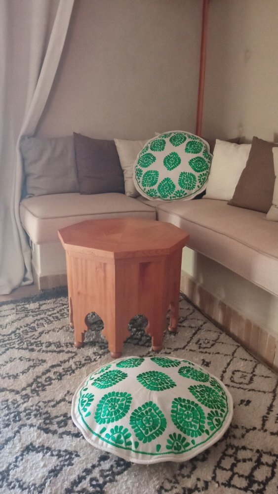 2 Embroidered Cylinder Green Floor cushions - Heritage Handmade