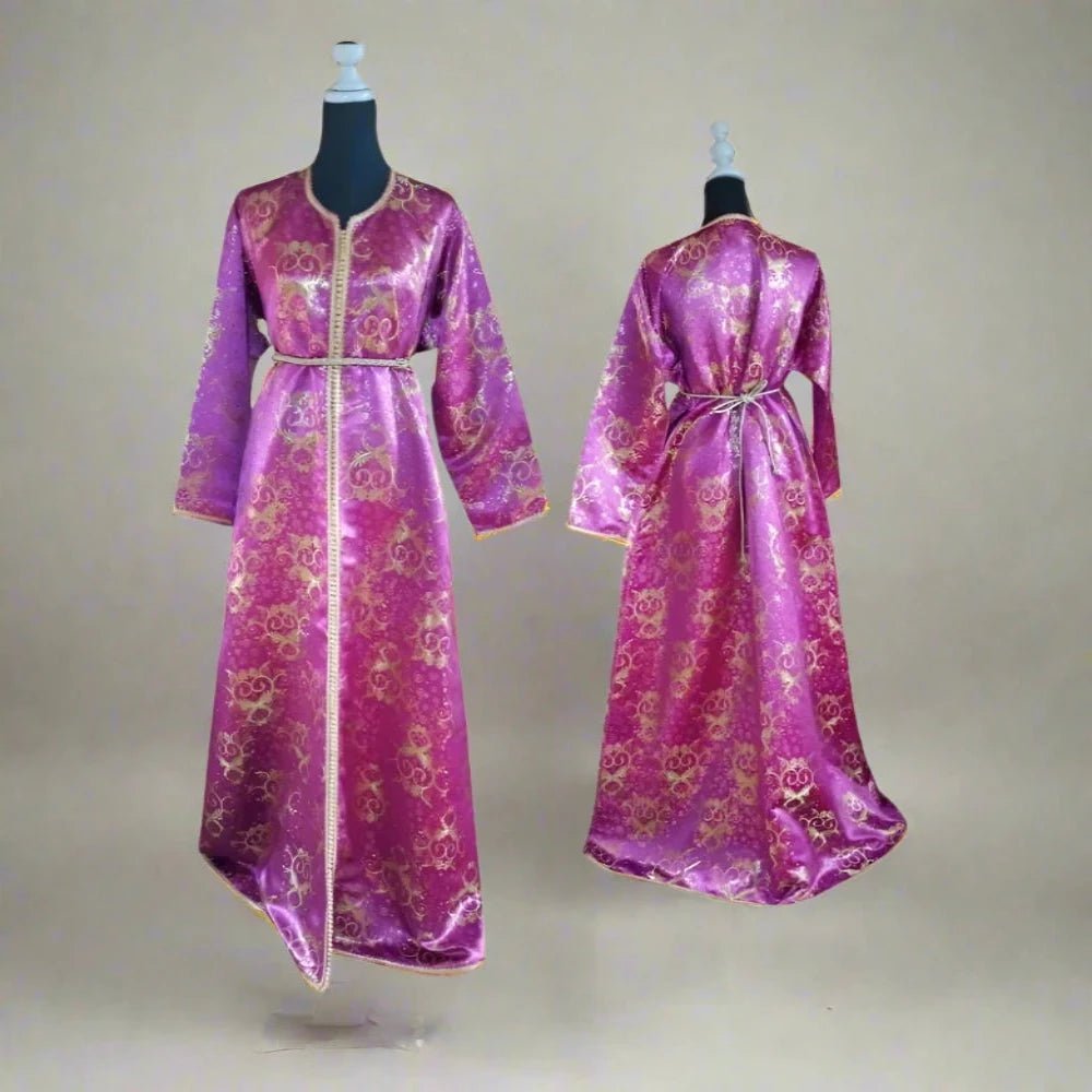 60s Metallic Purple and Gold Brocade Maxi Caftan - Heritage Handmade