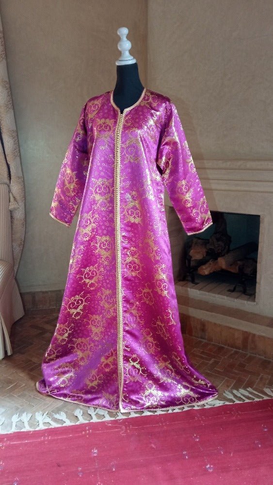 60s Metallic Purple and Gold Brocade Maxi Caftan - Heritage Handmade