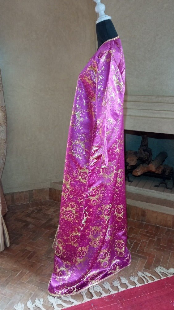 60s Metallic Purple and Gold Brocade Maxi Caftan - Heritage Handmade