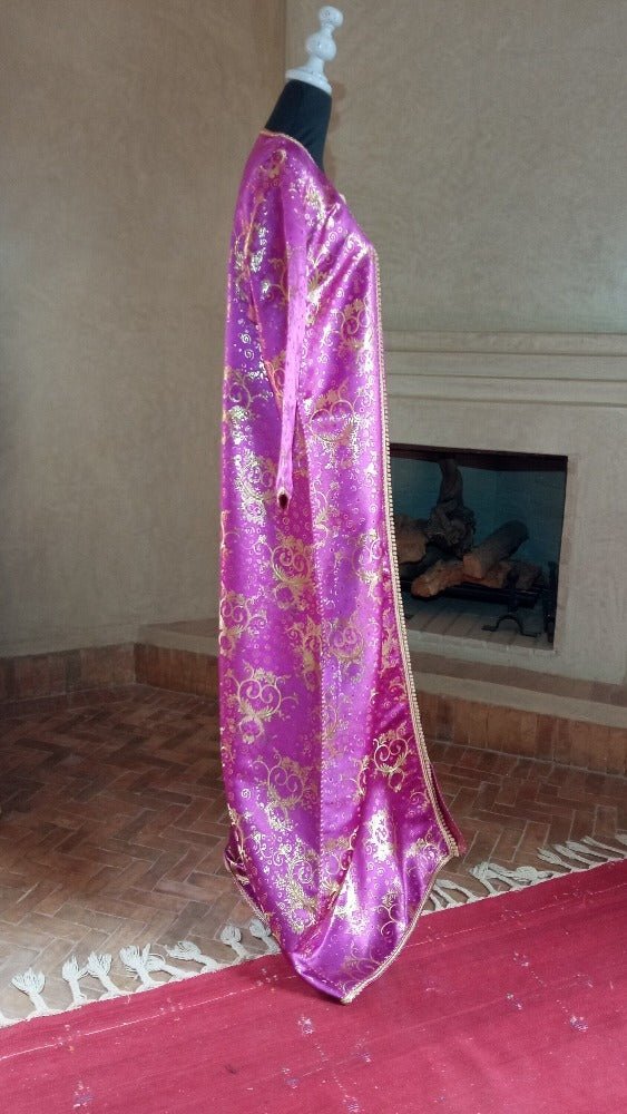 60s Metallic Purple and Gold Brocade Maxi Caftan - Heritage Handmade