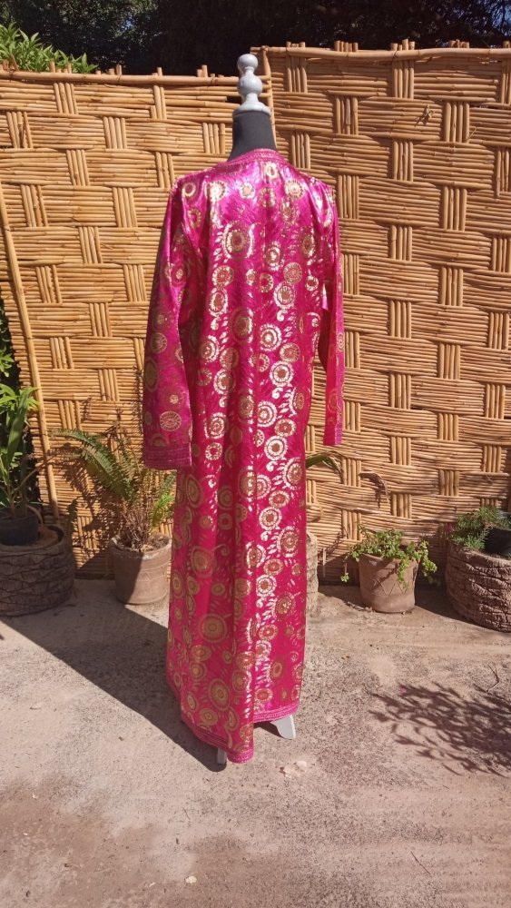 60s vintage Hot pink Caftan BROCADE dress with Gold - Heritage Handmade