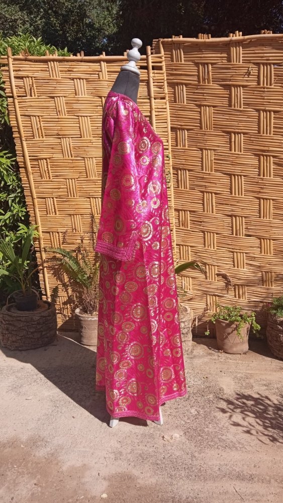 60s vintage Hot pink Caftan BROCADE dress with Gold - Heritage Handmade