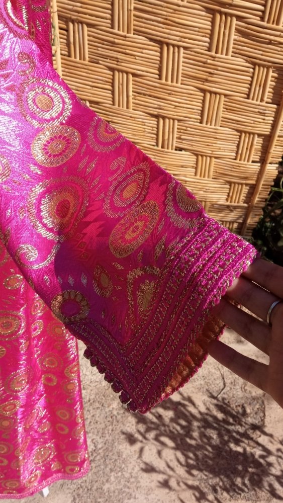 60s vintage Hot pink Caftan BROCADE dress with Gold - Heritage Handmade