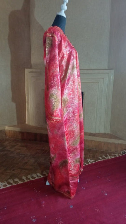 70s Red and Green Maxi Moroccan Caftan - Heritage Handmade