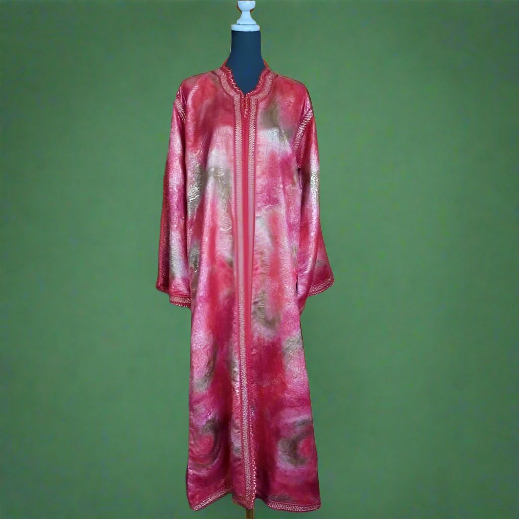 70s Red and Green Maxi Moroccan Caftan - Heritage Handmade