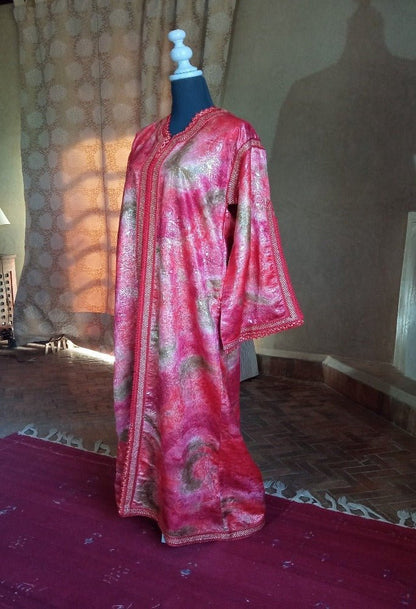 70s Red and Green Maxi Moroccan Caftan - Heritage Handmade