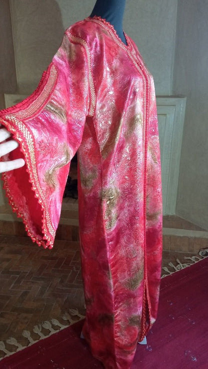 70s Red and Green Maxi Moroccan Caftan - Heritage Handmade