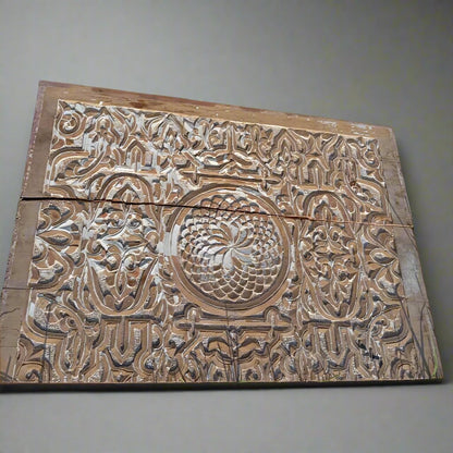 Moroccan hand carved vintage wall panel 