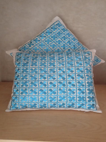 2 Embroidered blue moroccan cushions