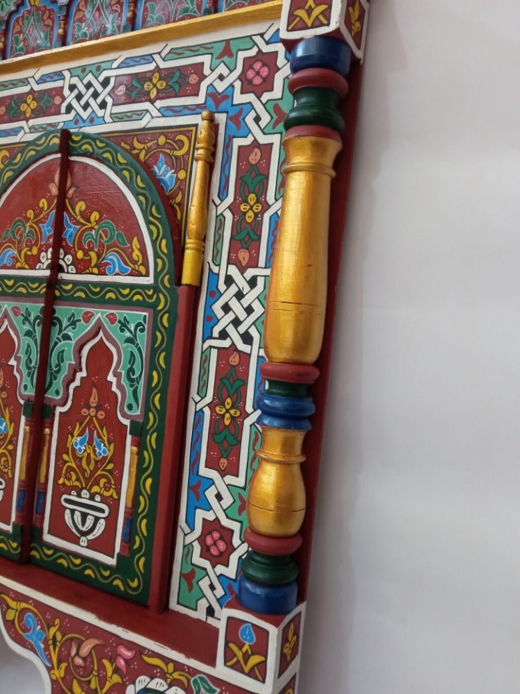 Vintage Large Moroccan Moorish painted wall door /Carved Mirror frame