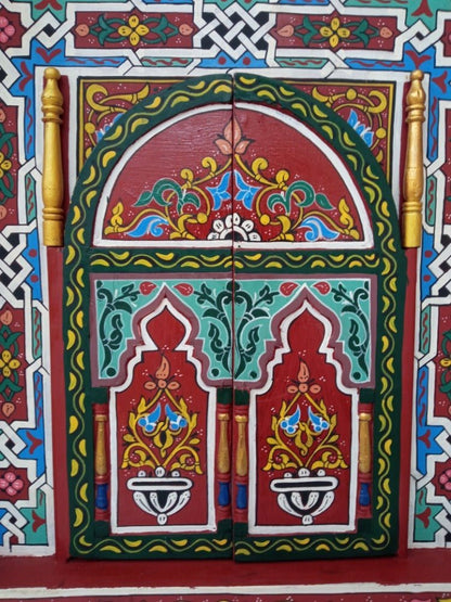 Vintage Large Moroccan Moorish painted wall door /Carved Mirror frame