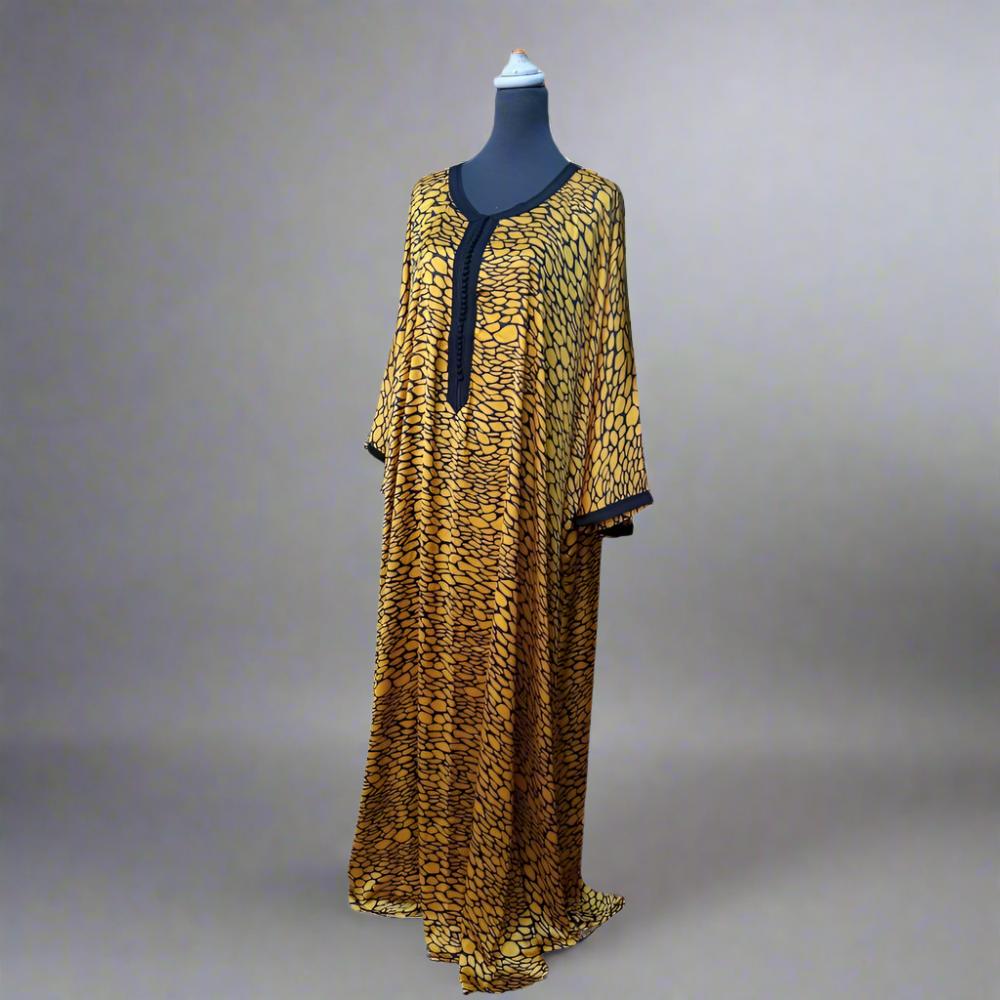 Long Mustard printed satin silk Kaftan summer