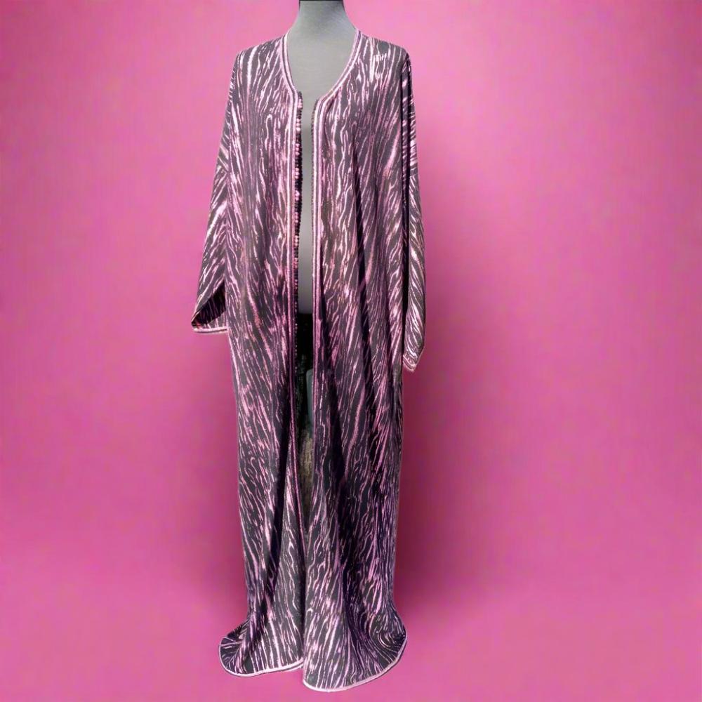 Moroccan Black and hot pink Sequin Fabric Caftan