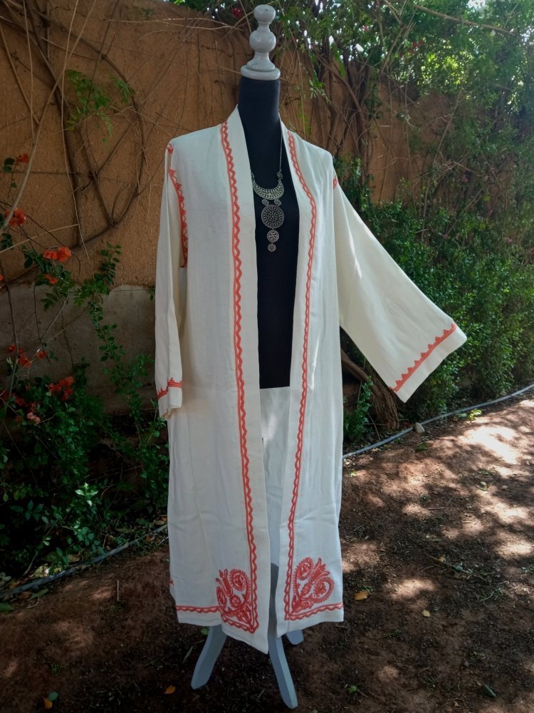 linen embroidered open moroccan kaftan 