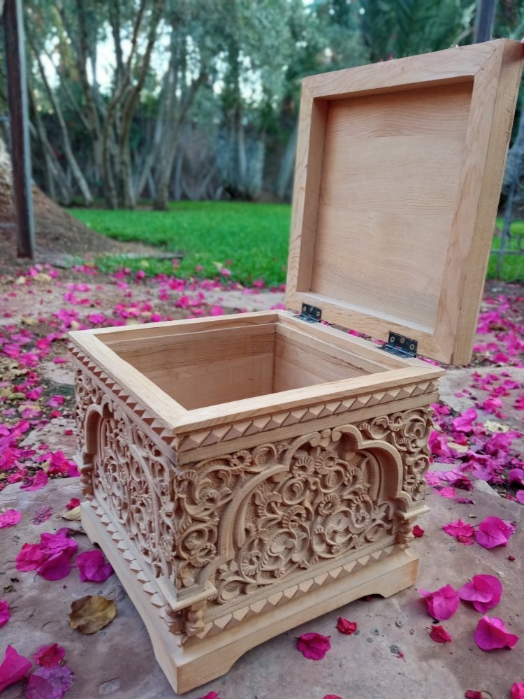 Unstained Engraved Moroccan Large Cedar Box | Heritage Handmade