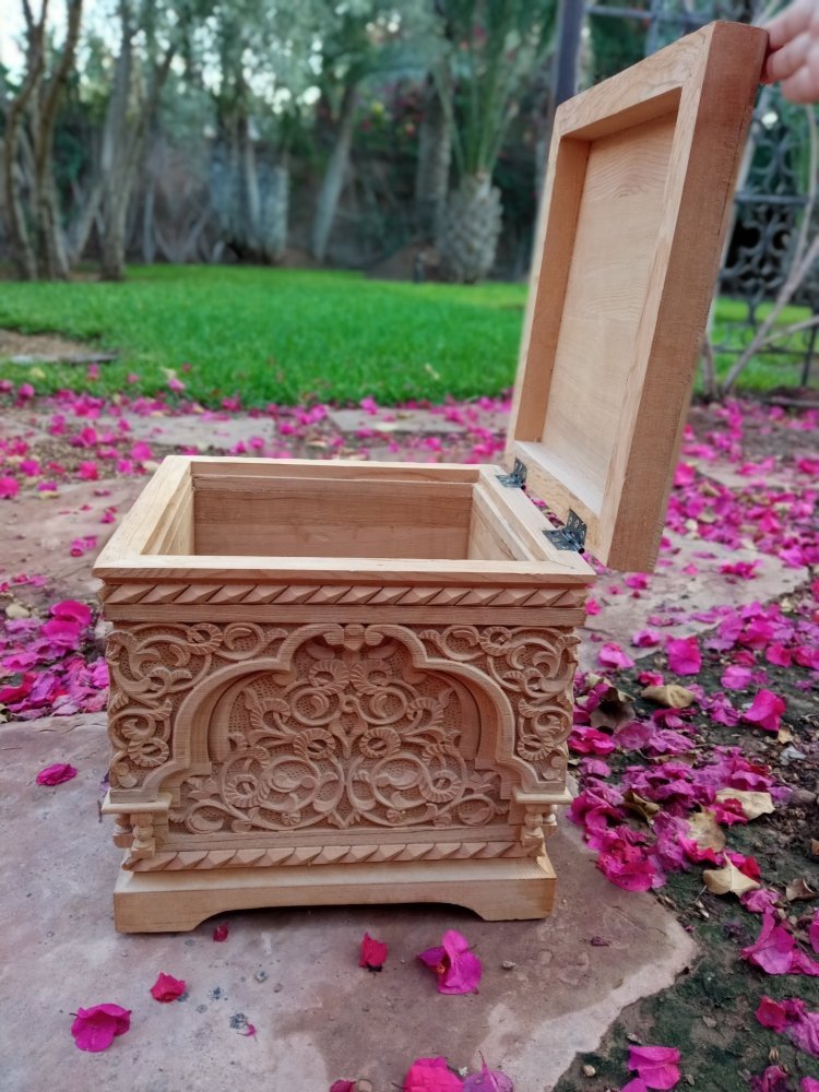 Unstained Engraved Moroccan Large Cedar Box | Heritage Handmade