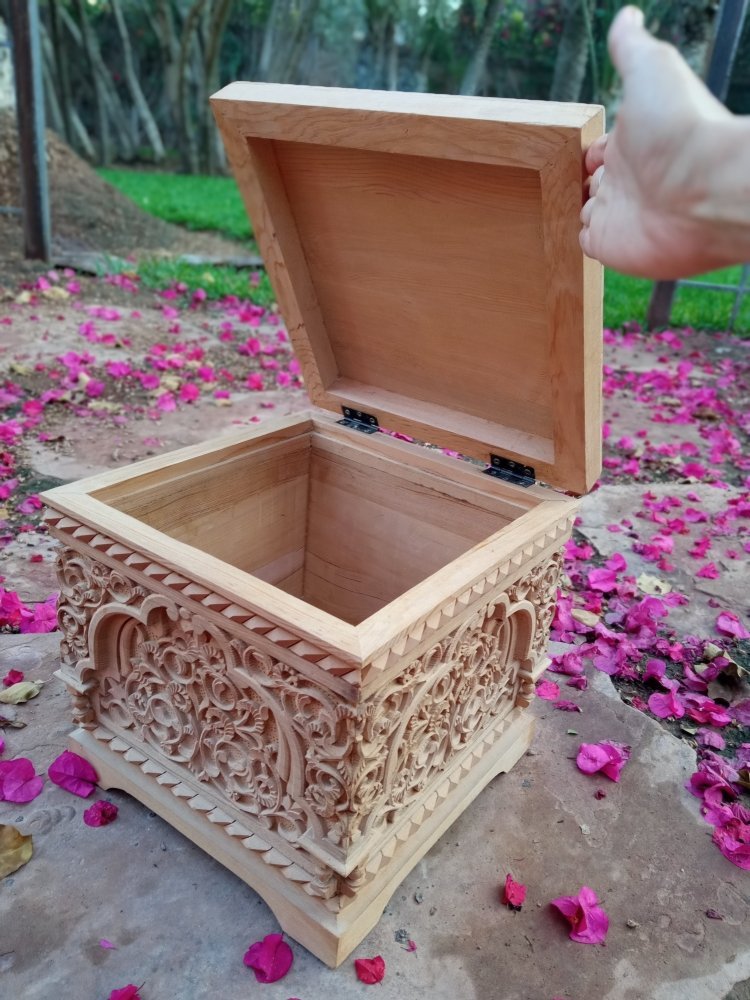 Unstained Engraved Moroccan Large Cedar Box | Heritage Handmade