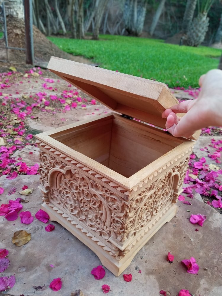 Unstained Engraved Moroccan Large Cedar Box | Heritage Handmade