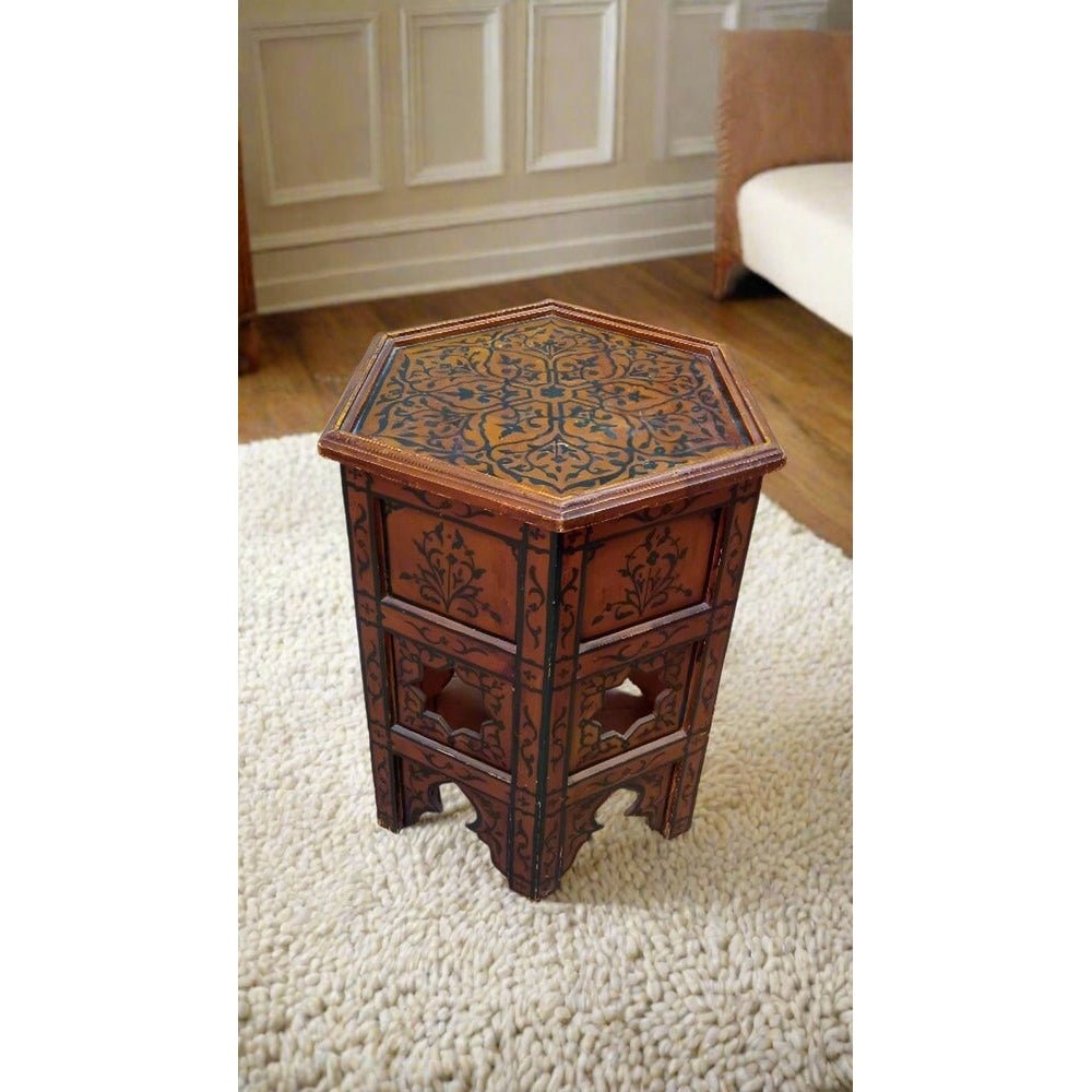 Antique painted HEXAGONAL Moroccan coffee table - Heritage Handmade