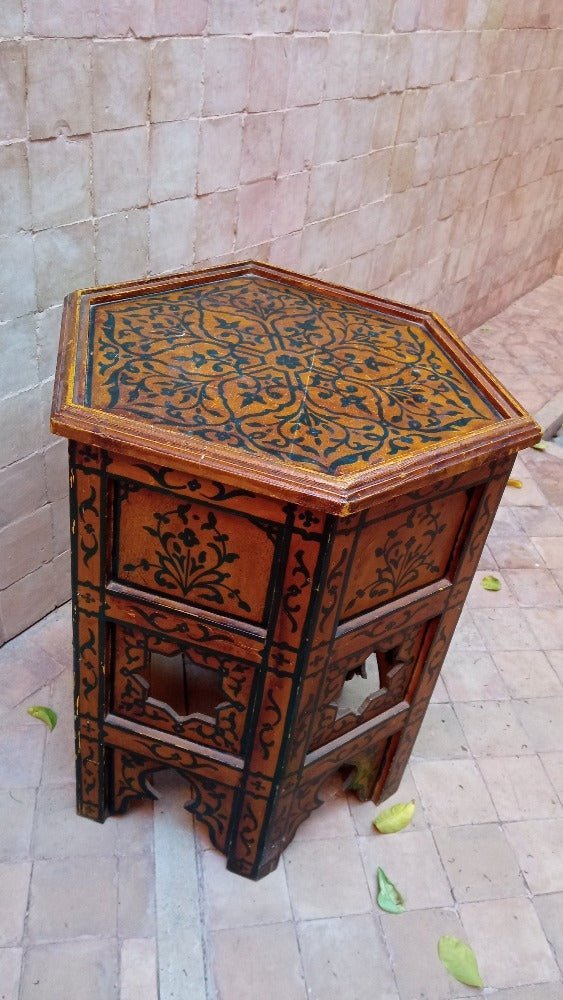 Antique painted HEXAGONAL Moroccan coffee table - Heritage Handmade