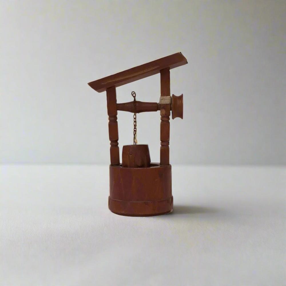 Antique Wishing Well with Bucket / Art wood miniature - Heritage Handmade