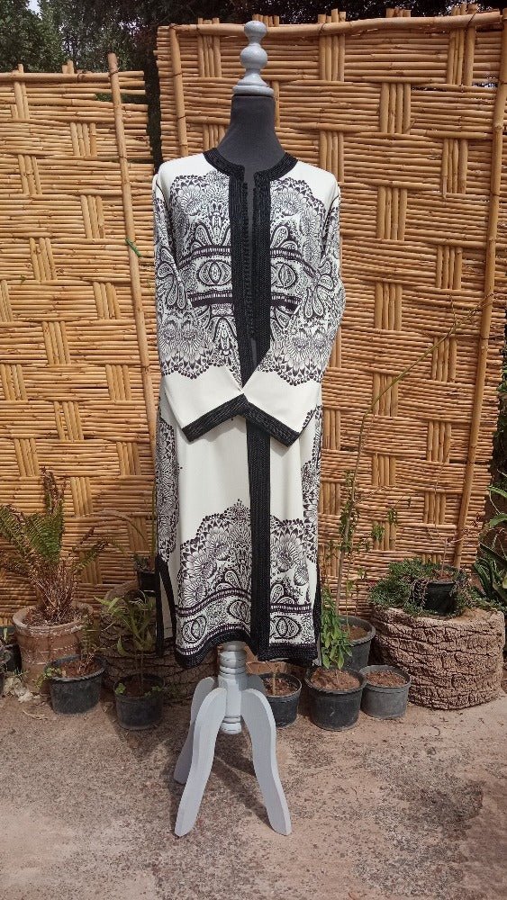 Black and White Moroccan Formal tunic coat for sale - Heritage Handmade