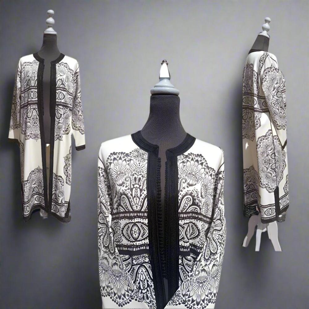 Black and White Moroccan Formal tunic coat for sale - Heritage Handmade