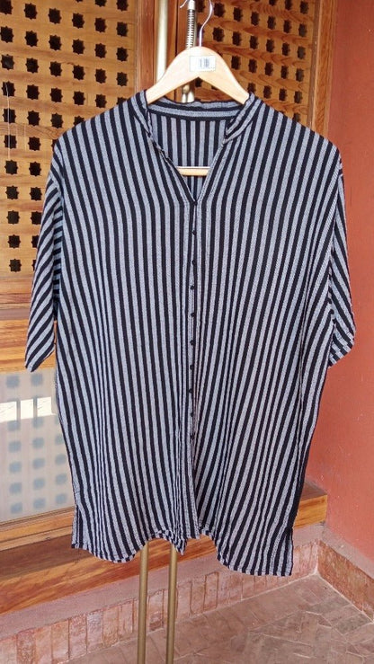 Black Linen strip summer shirt for men for sale - Heritage Handmade