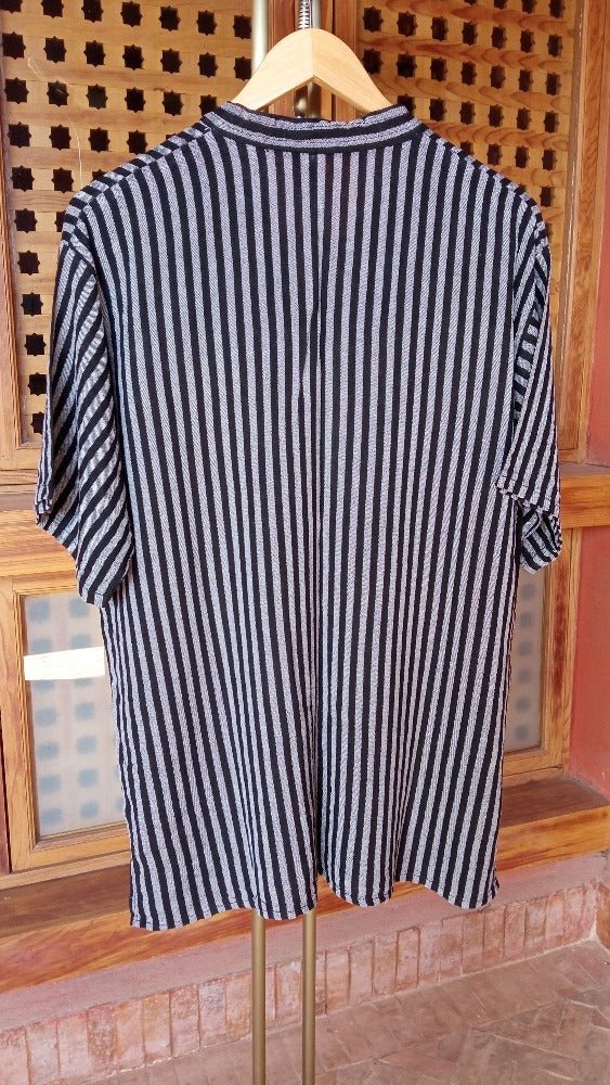 Black Linen strip summer shirt for men for sale - Heritage Handmade