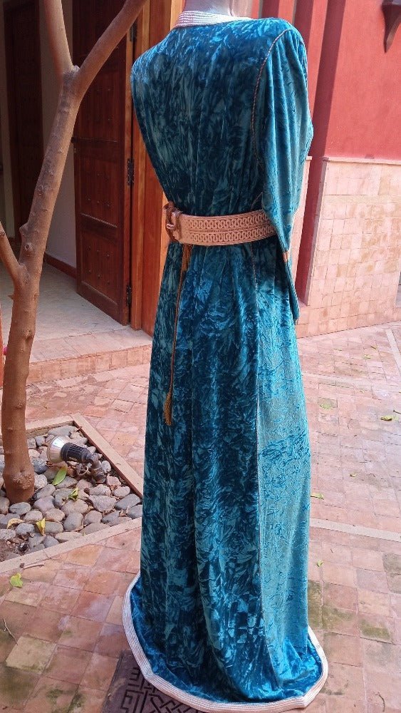 Blue Moroccan Velvet wedding Kaftan dress for women - Heritage Handmade