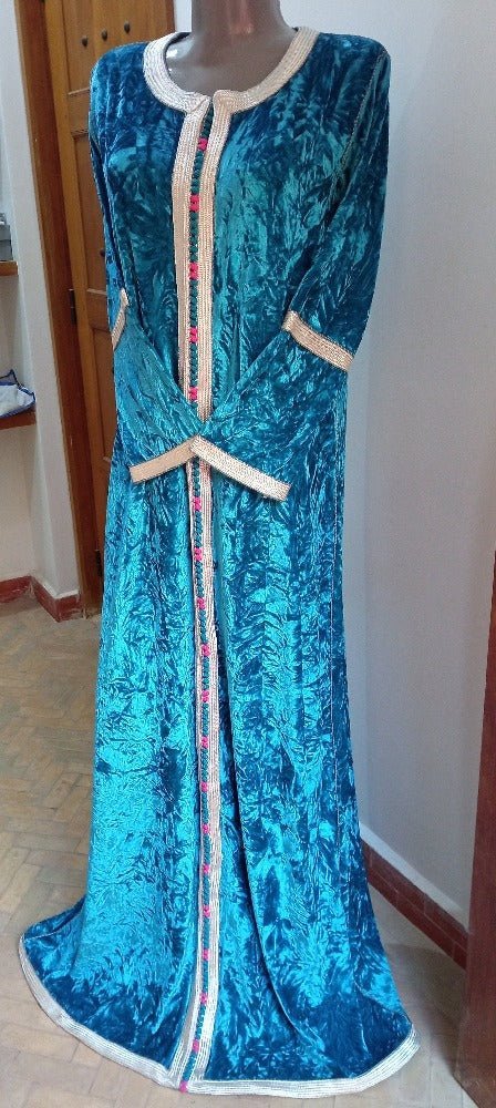 Blue Moroccan Velvet wedding Kaftan dress for women - Heritage Handmade