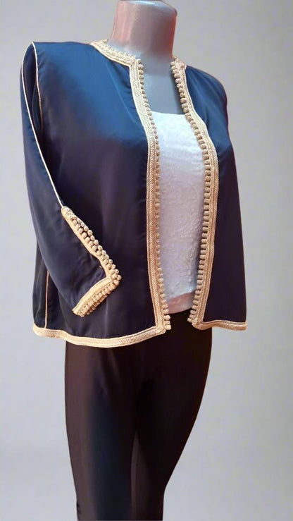 Blue SILK Moroccan Tunic with Golden embroidery - Heritage Handmade