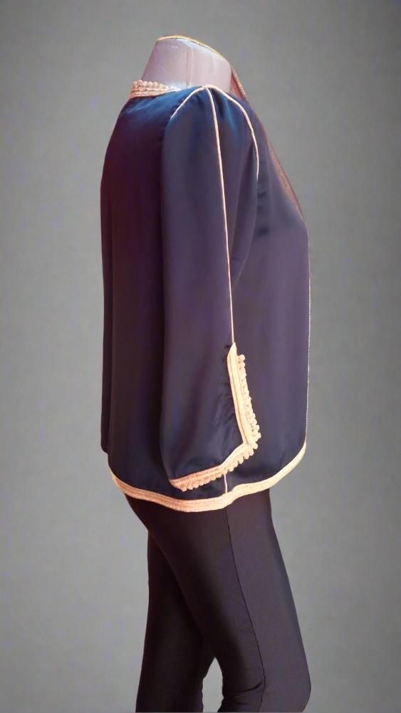 Blue SILK Moroccan Tunic with Golden embroidery - Heritage Handmade