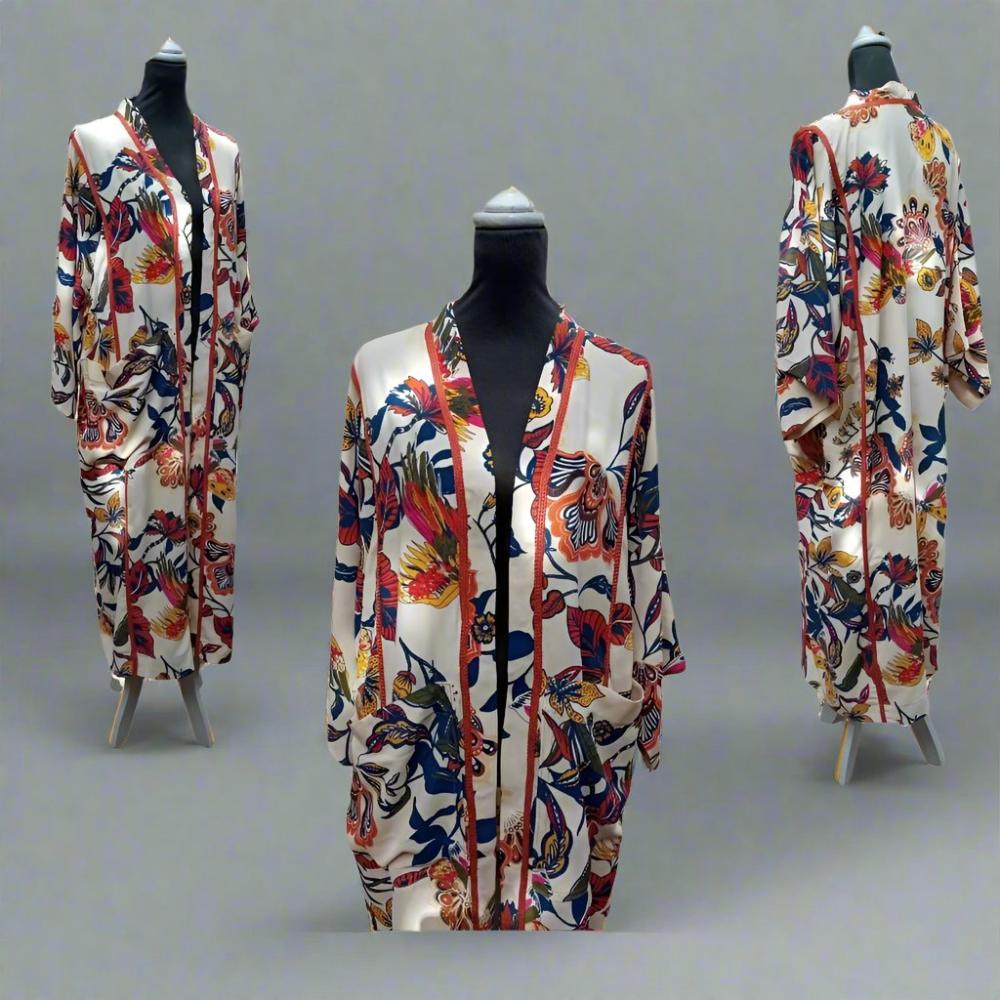 Bohemian Blend silk kimono with Moroccan trim for sale - Heritage Handmade