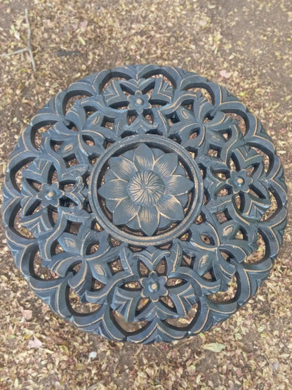 Circle Oriental Carved Wood Coffee Table MDF - Heritage Handmade