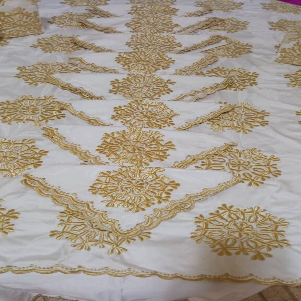 Embroidered 2 round piece Moroccan Tablecloth in Gold - Heritage Handmade