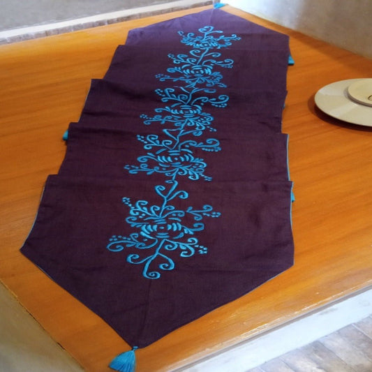 Embroidered Moroccan Organic Cotton Table runner - Heritage Handmade