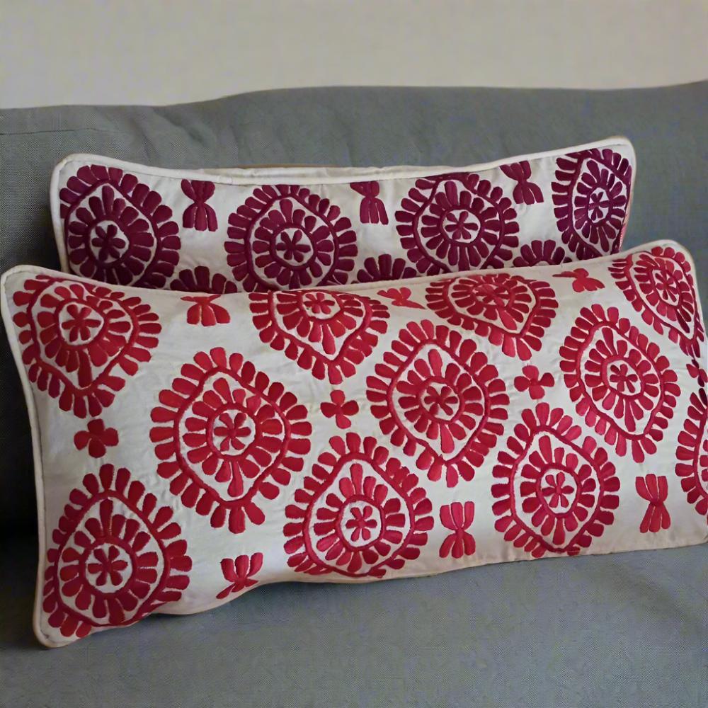 Embroidered Moroccan red outdoor pillows - Heritage Handmade