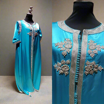 Embroidered Satin silk Moroccan Kaftan dress - Heritage Handmade