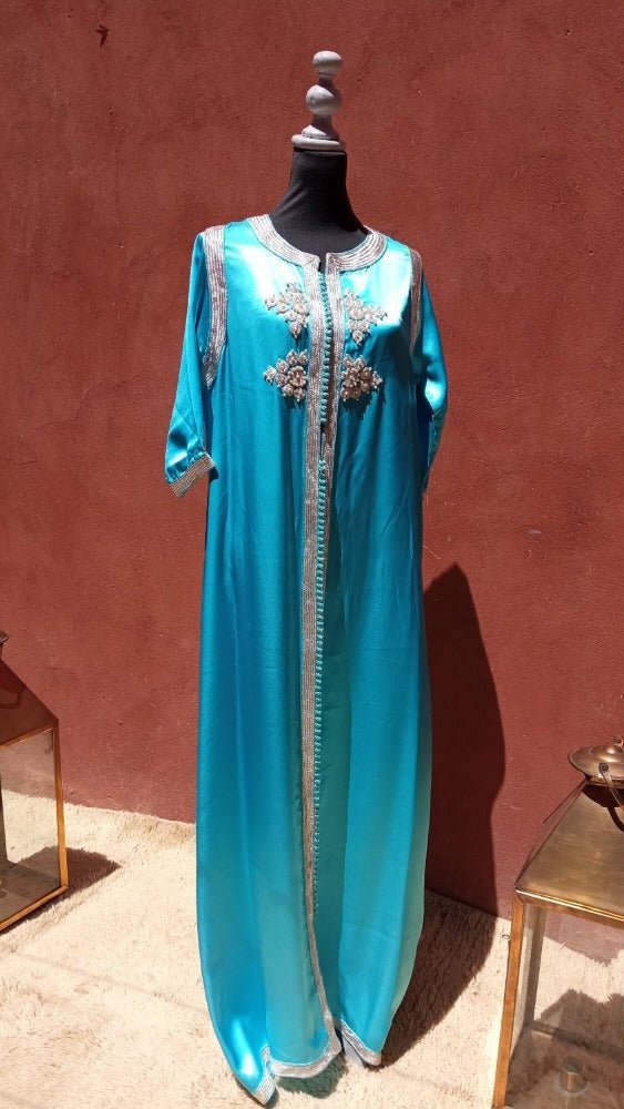 Embroidered Satin silk Moroccan Kaftan dress - Heritage Handmade