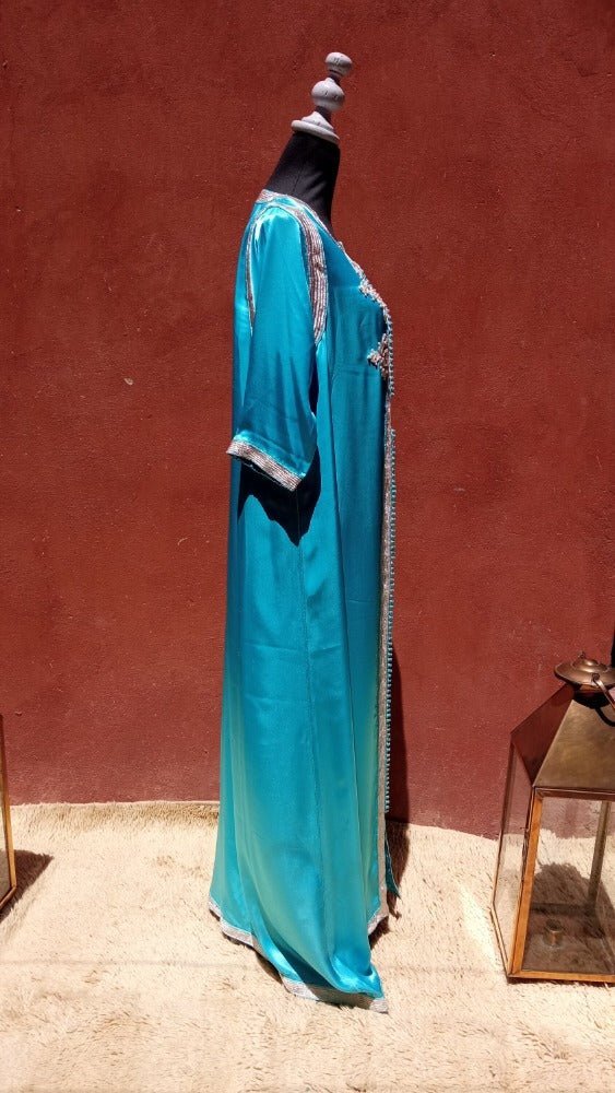 Embroidered Satin silk Moroccan Kaftan dress - Heritage Handmade