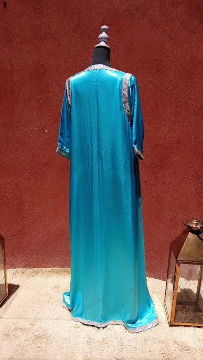 Embroidered Satin silk Moroccan Kaftan dress - Heritage Handmade