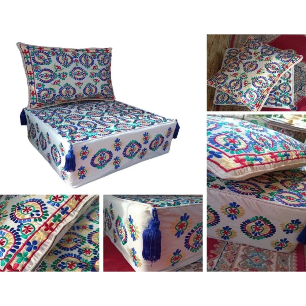 Embroidered Stuffed Footstool with Cushion - Heritage Handmade