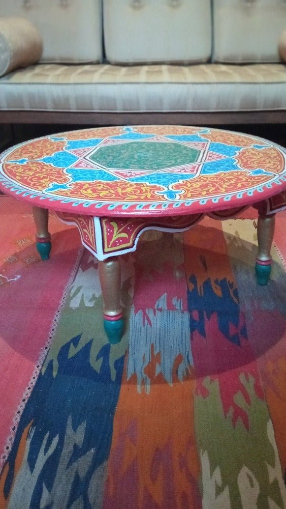 Folklore Round wooden Hand painted Moroccan table - Heritage Handmade