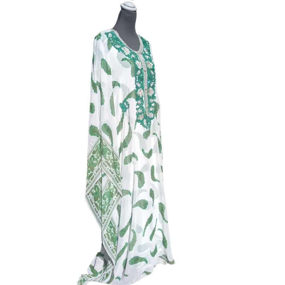 Green Gandoura Caftan 2 piece for women - Heritage Handmade