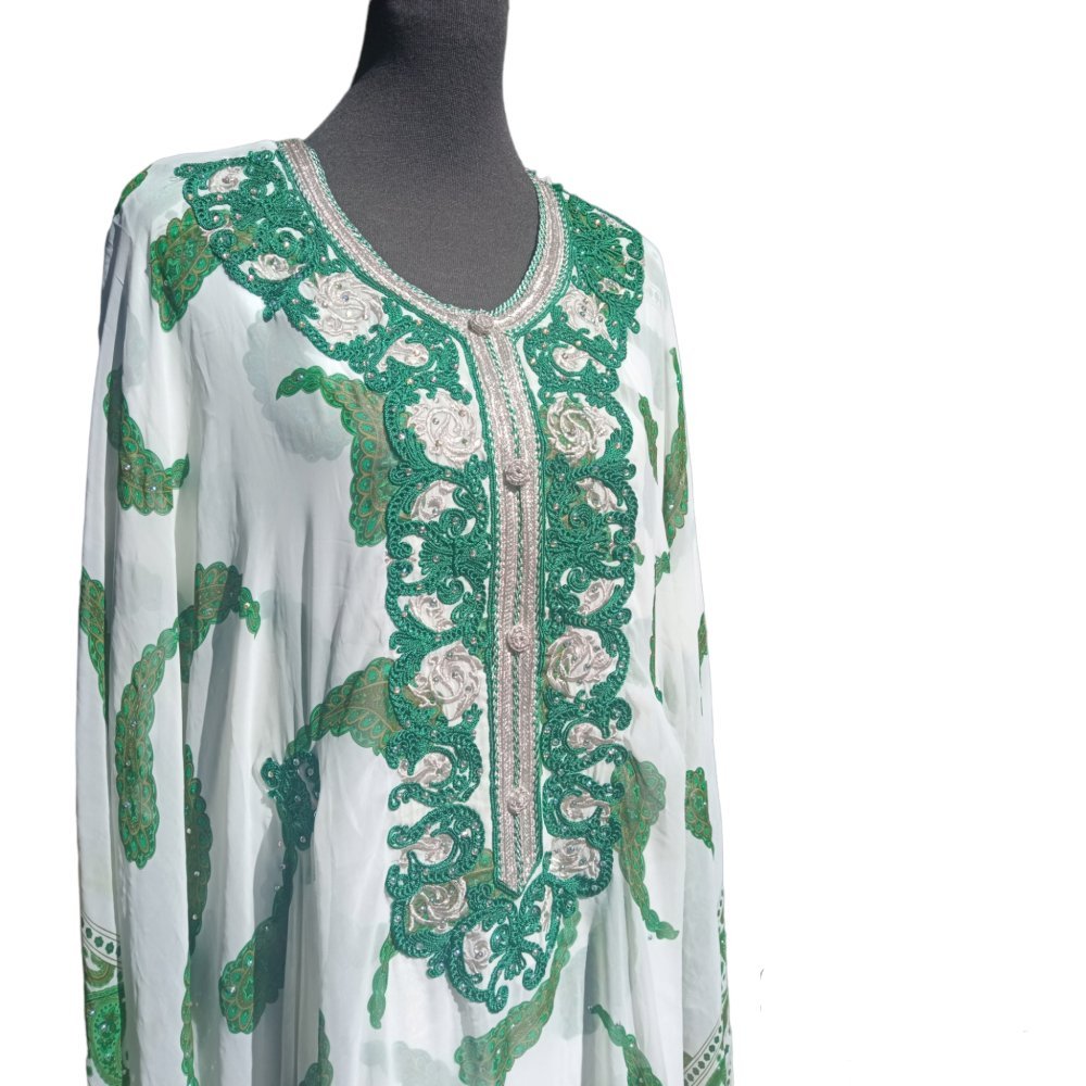 Green Gandoura Caftan 2 piece for women - Heritage Handmade