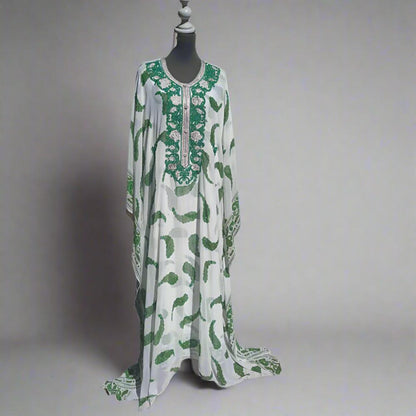 Green Gandoura Caftan 2 piece for women - Heritage Handmade