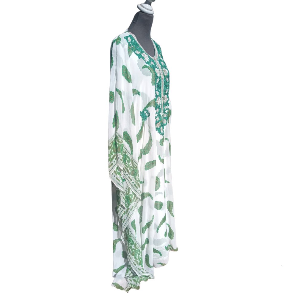 Green Gandoura Caftan 2 piece for women - Heritage Handmade